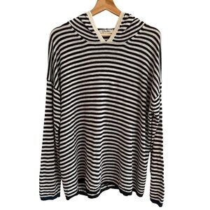 S Max Mara Nautical Striped Hooded Linen Sweater Size L Quiet Luxury Coastal CBK